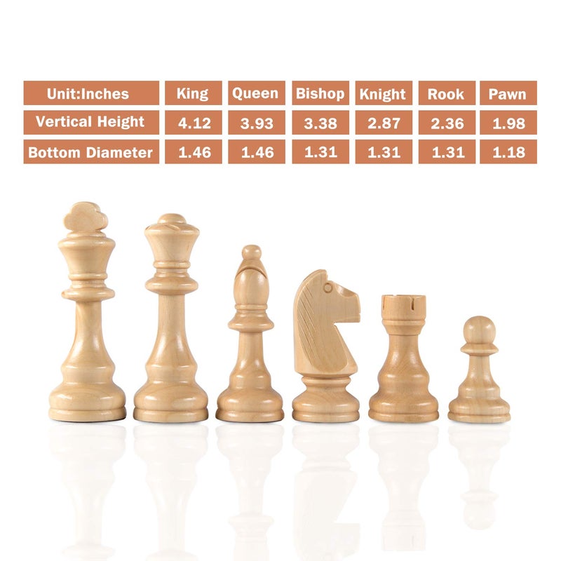 AMEROUS Chess Pieces Only, Wooden Hand Carved Tournament Chessmen with 4.12" Inches King, 2 Storage Bags for Chess Board Game, Replacement of Missing Pieces - Image 5